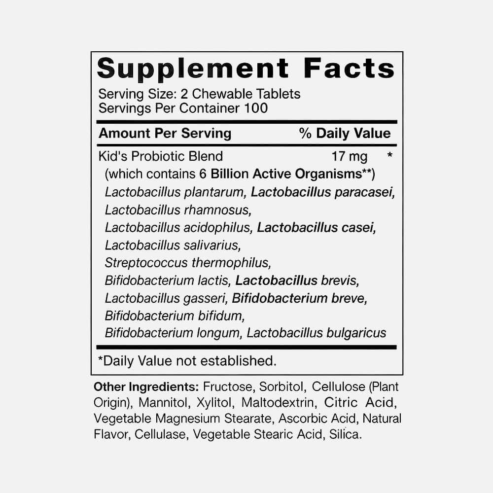 Kids Probiotics 6 Billion CFU - 200 Chewable Tablets