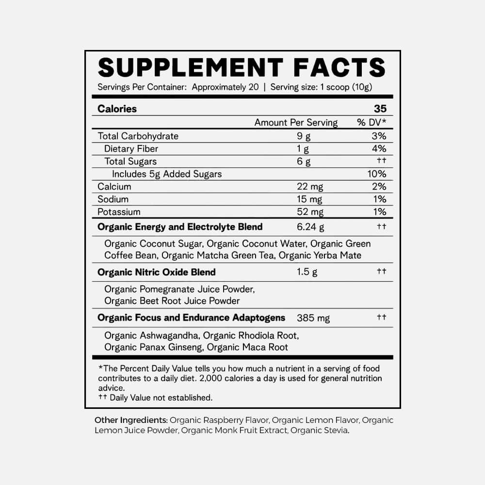 Ora Organic Pre Workout 90mg Caffeine - 20 Servings Powder