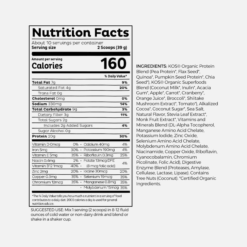 KOS Vegan Protein Powder 20g - 10 Servings (Chocolate)