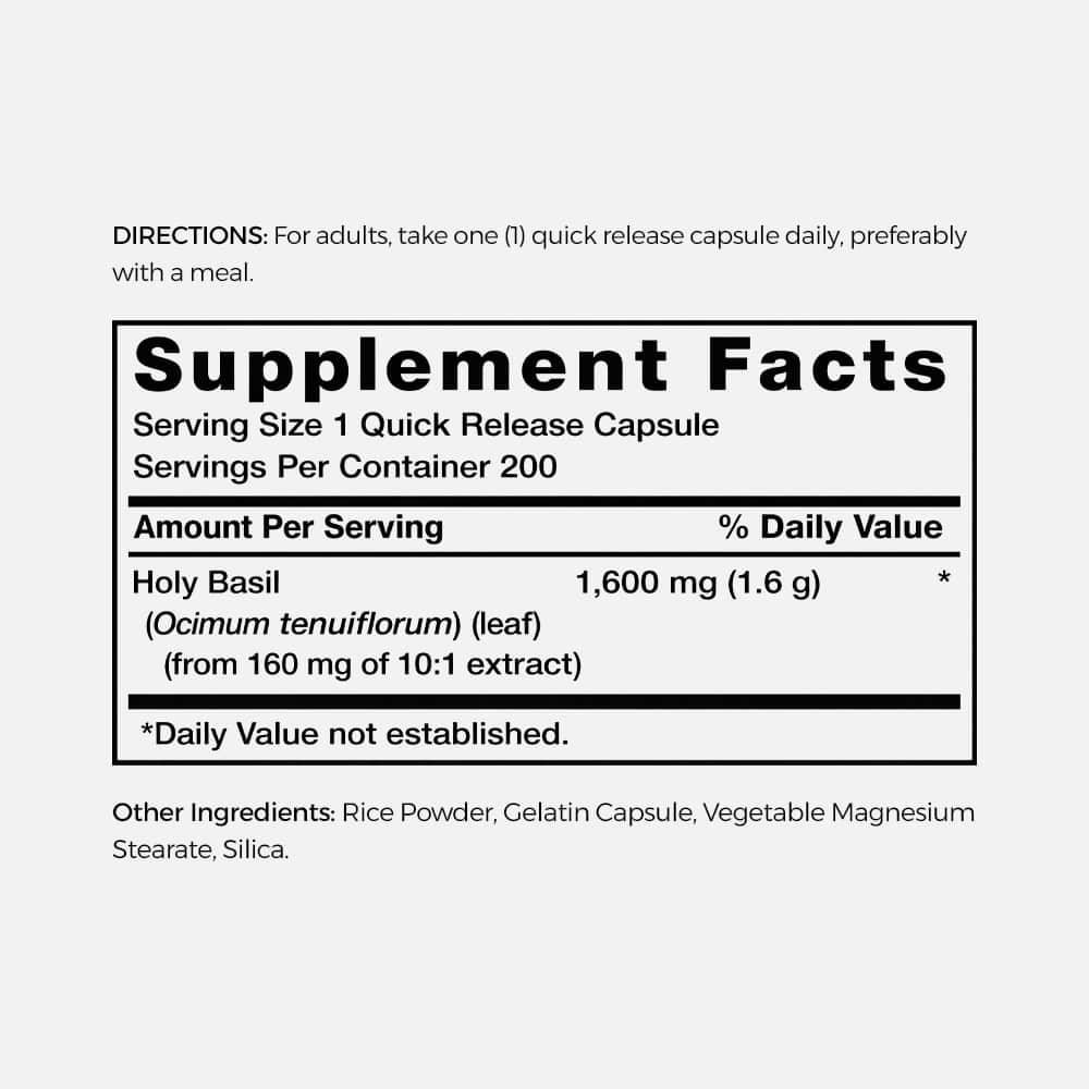 Holy Basil Leaf Extract 1600mg - 200 Capsules