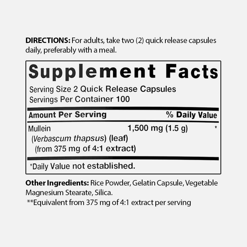 Mullein Leaf Extract 1500mg - 200 Capsules