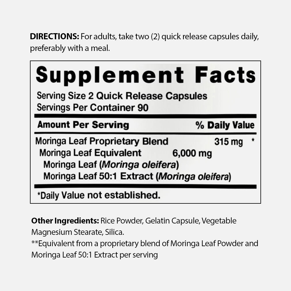 Moringa Oleifera 6000mg - 180 Capsules