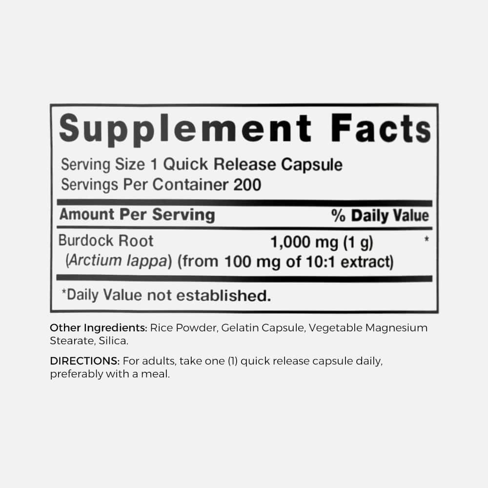 Burdock Root Extract 1000mg - 200 Capsules