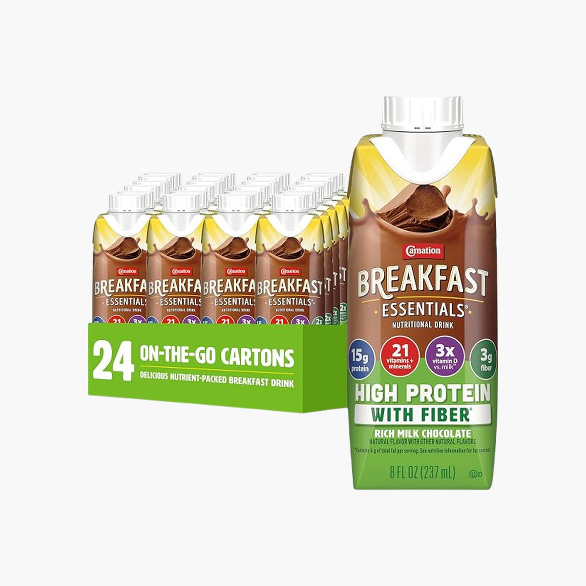 Carnation Breakfast Essentials - High Protein with Fiber Drink (Rich Milk Chocolate) - 24 x 8 fl oz