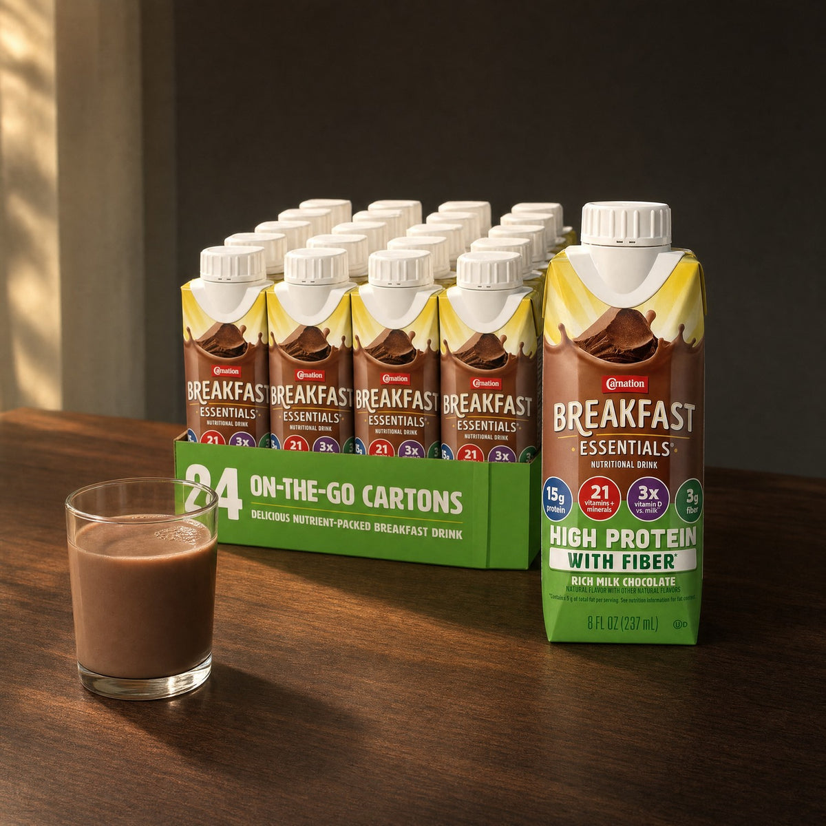 Carnation Breakfast Essentials - High Protein with Fiber Drink (Rich Milk Chocolate) - 24 x 8 fl oz