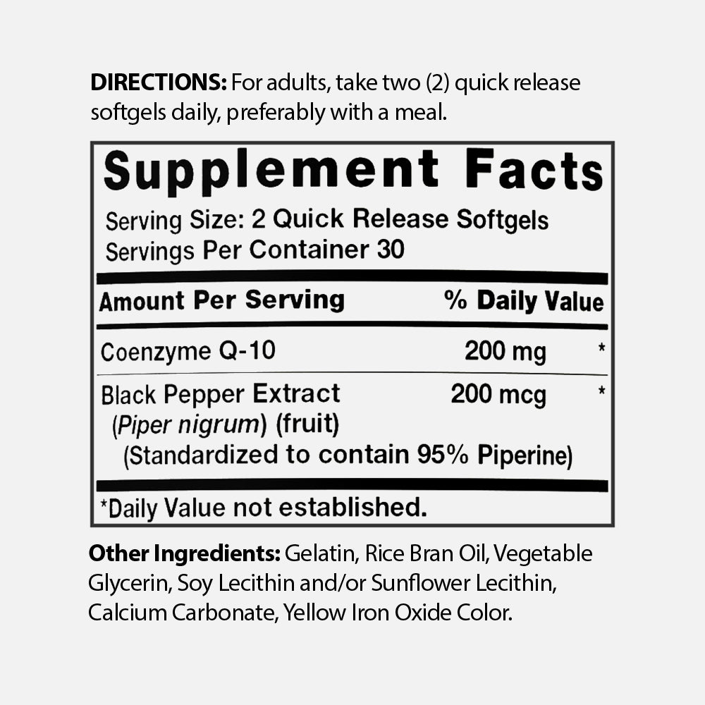 CoQ10 200mg with Black Pepper - 60 Softgels