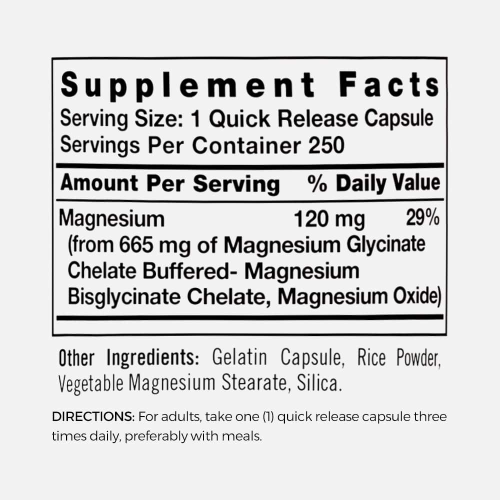 Magnesium Glycinate 665mg - 250 Capsules