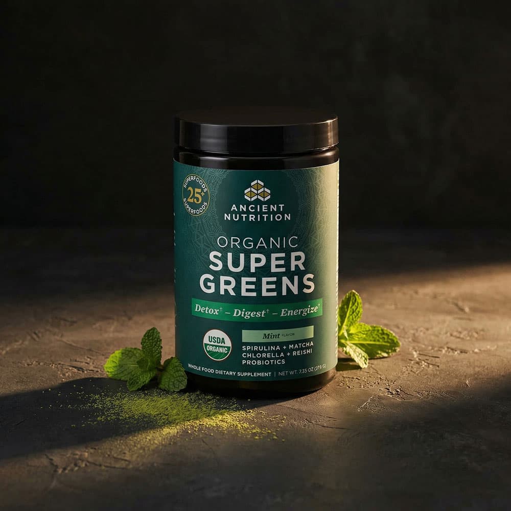 SuperGreens Powder with Probiotics - 25 Servings (Peppermint)