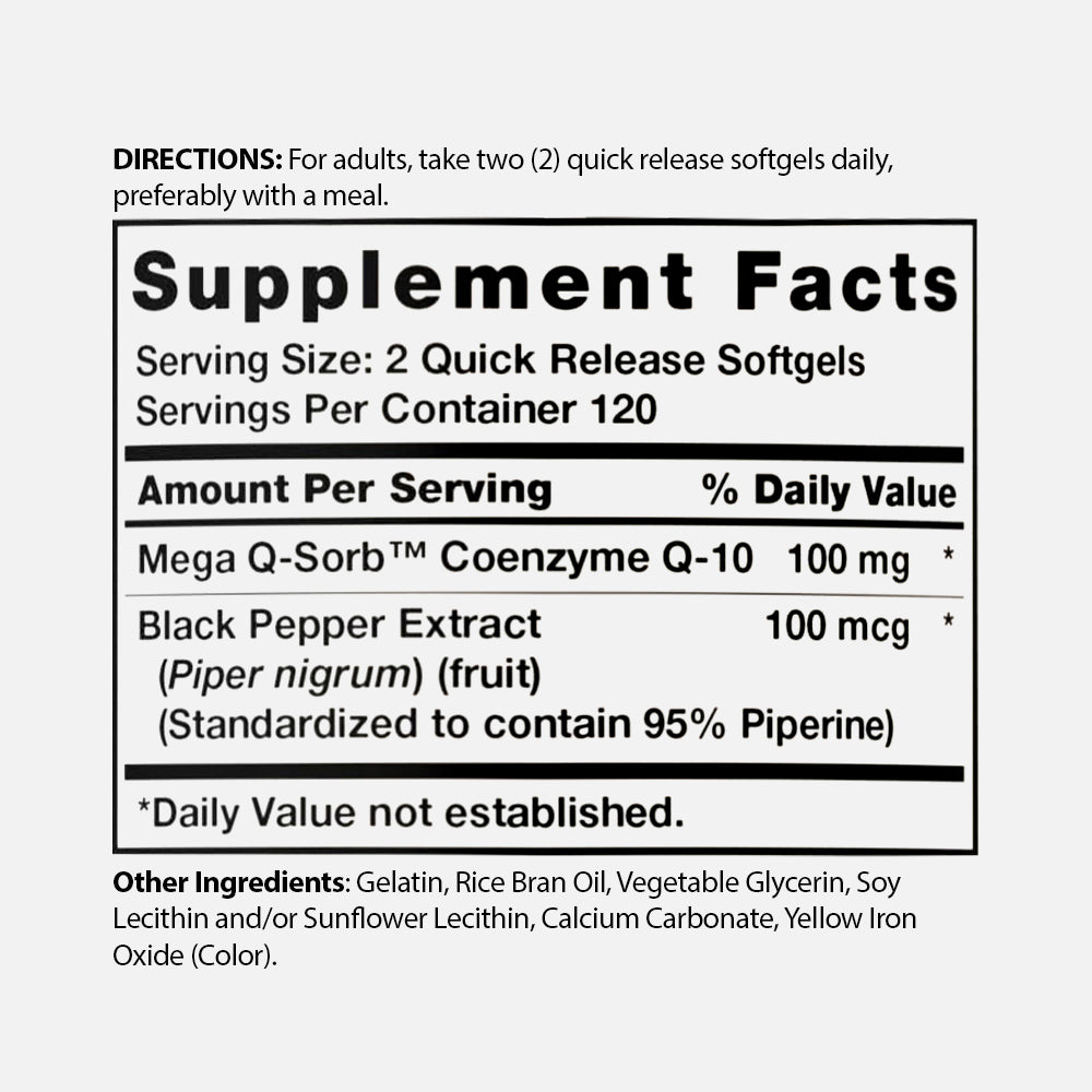 CoQ10 100mg with Black Pepper Extract - 240 Softgels