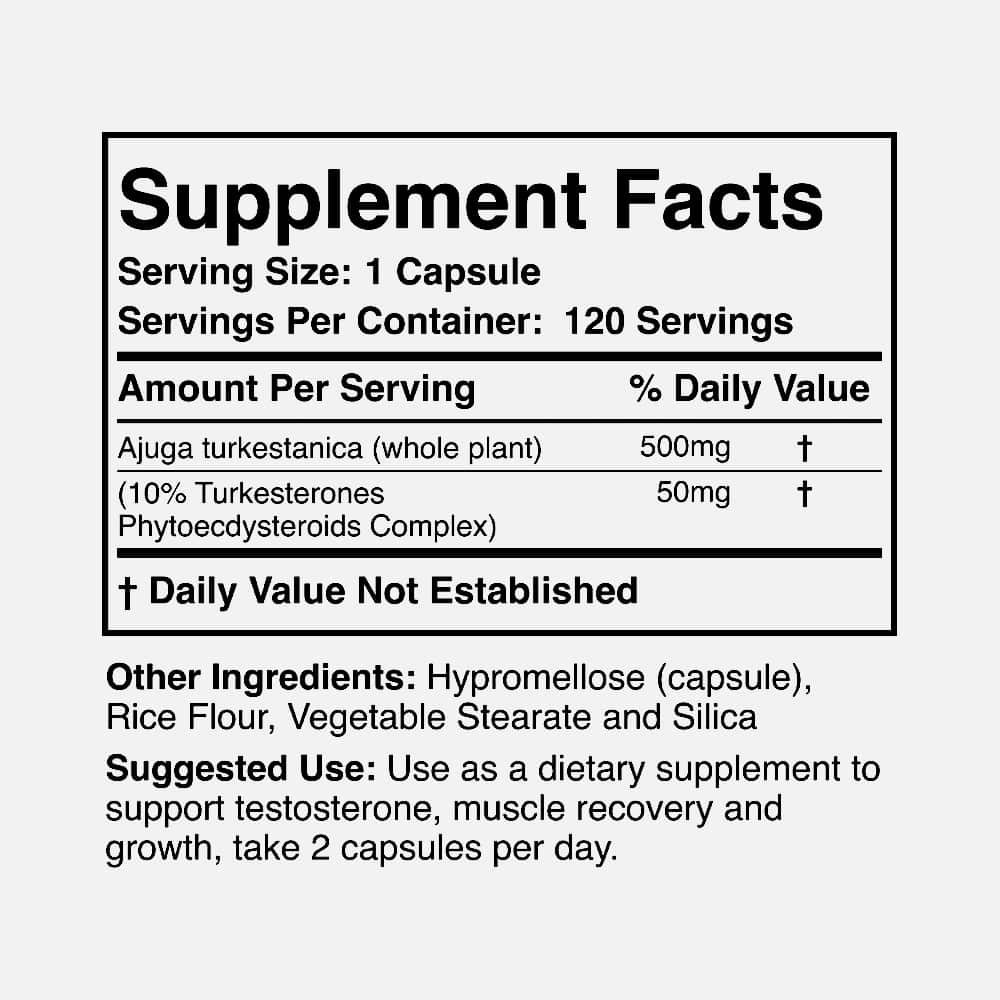 Turkesterone 500mg - 120 Capsules (Ajuga Turkestanica)