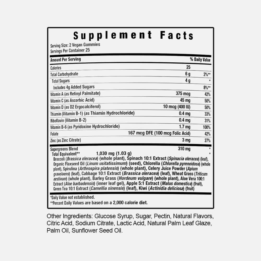 Supergreens Blend Gummies 50 Count (Apple Flavor)