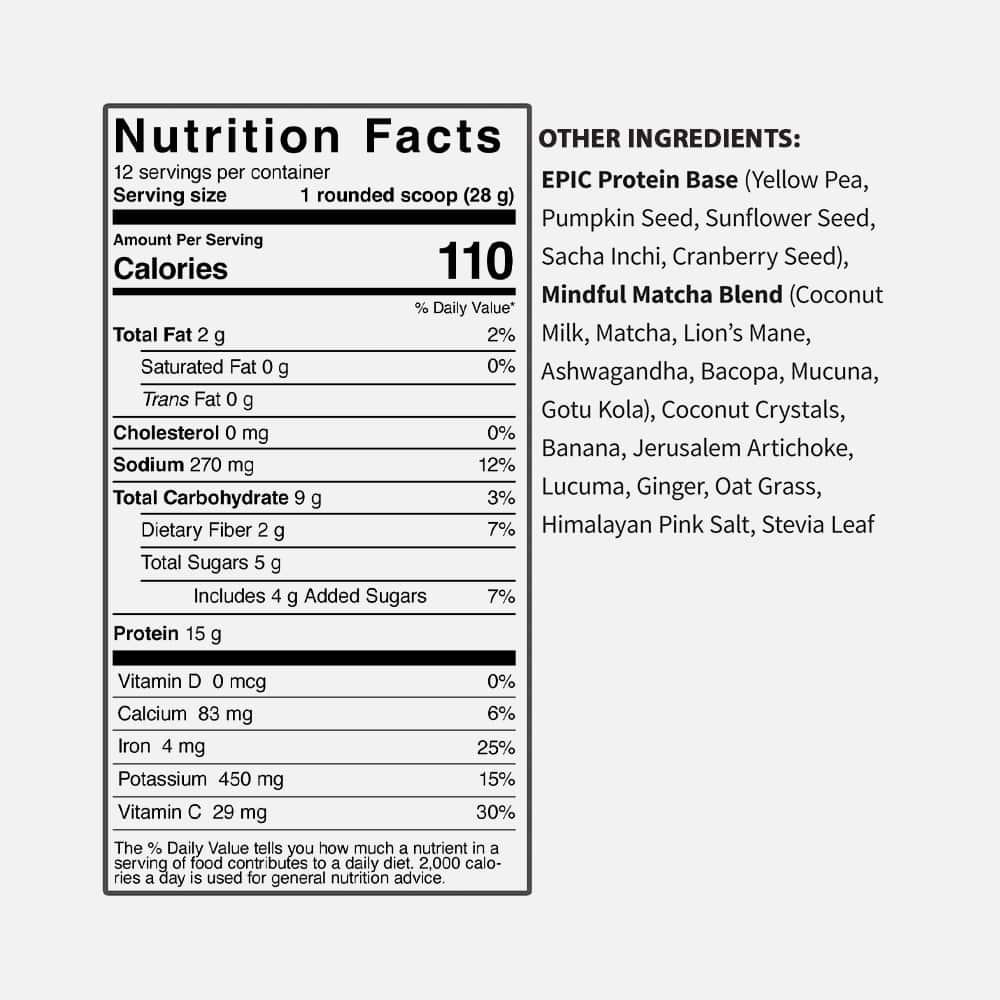 Epic Protein Mindful Matcha 17g - 12 Servings Powder
