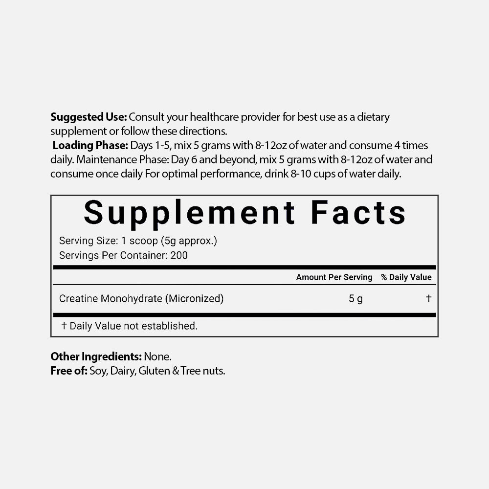Creatine Monohydrate 5000mg - 1kg Powder (Unflavored)