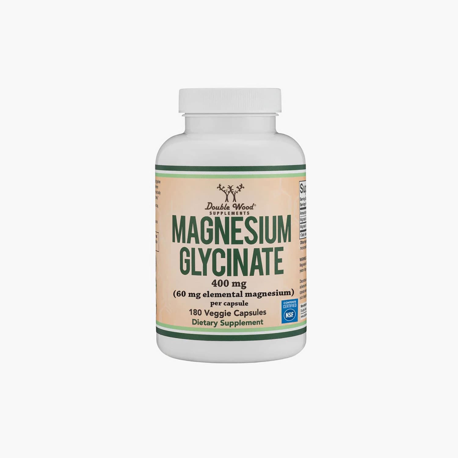 Double Wood Supplements - Magnesium Glycinate 400 mg - 180 Capsules