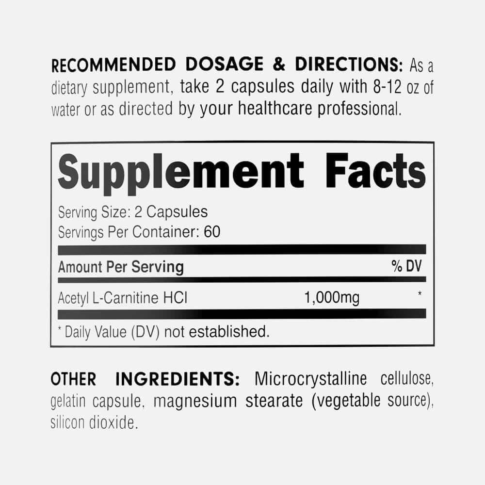 Acetyl L-Carnitine 1000mg - 120 Capsules