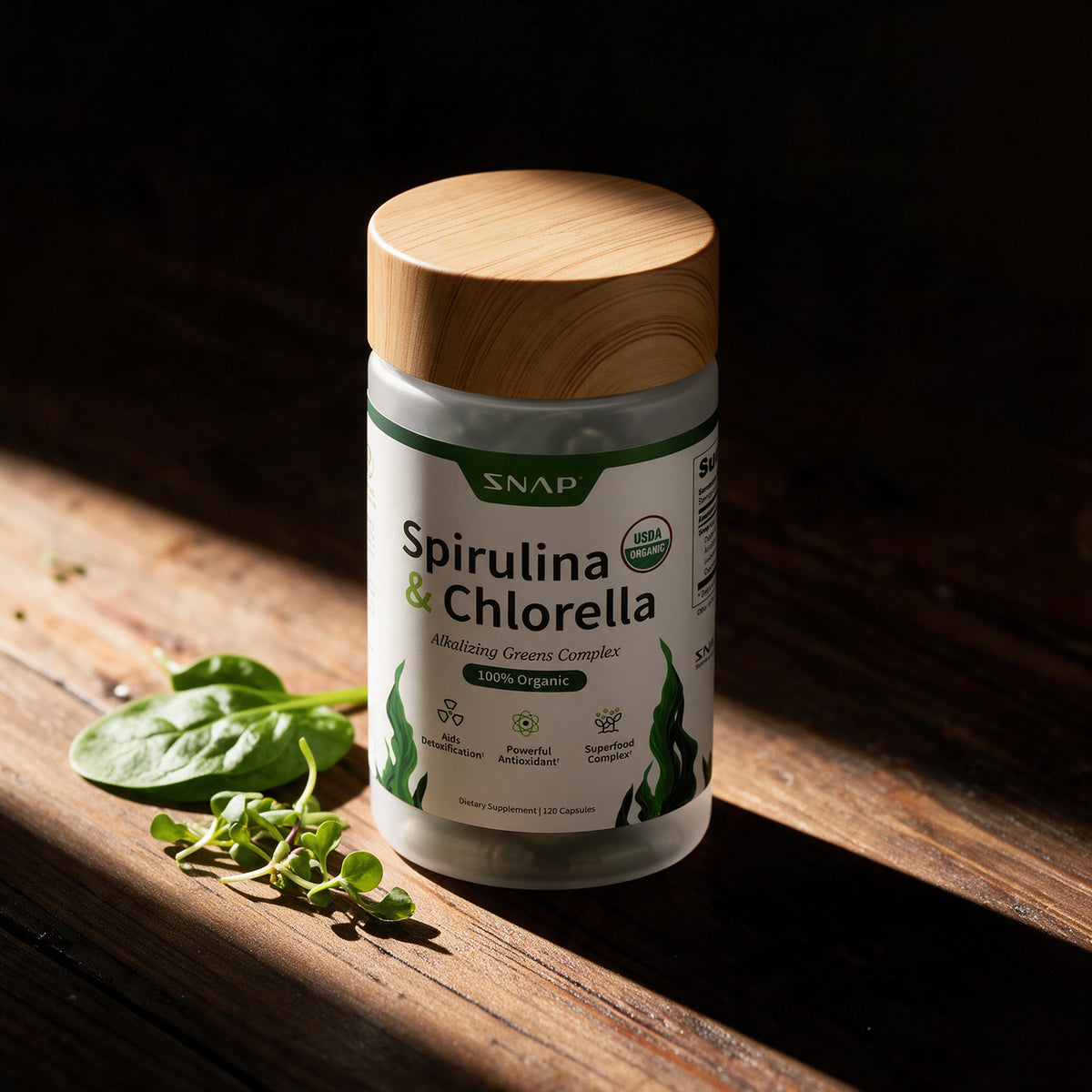 Snap Supplements - Organic Spirulina and Chlorella - 120 Capsules