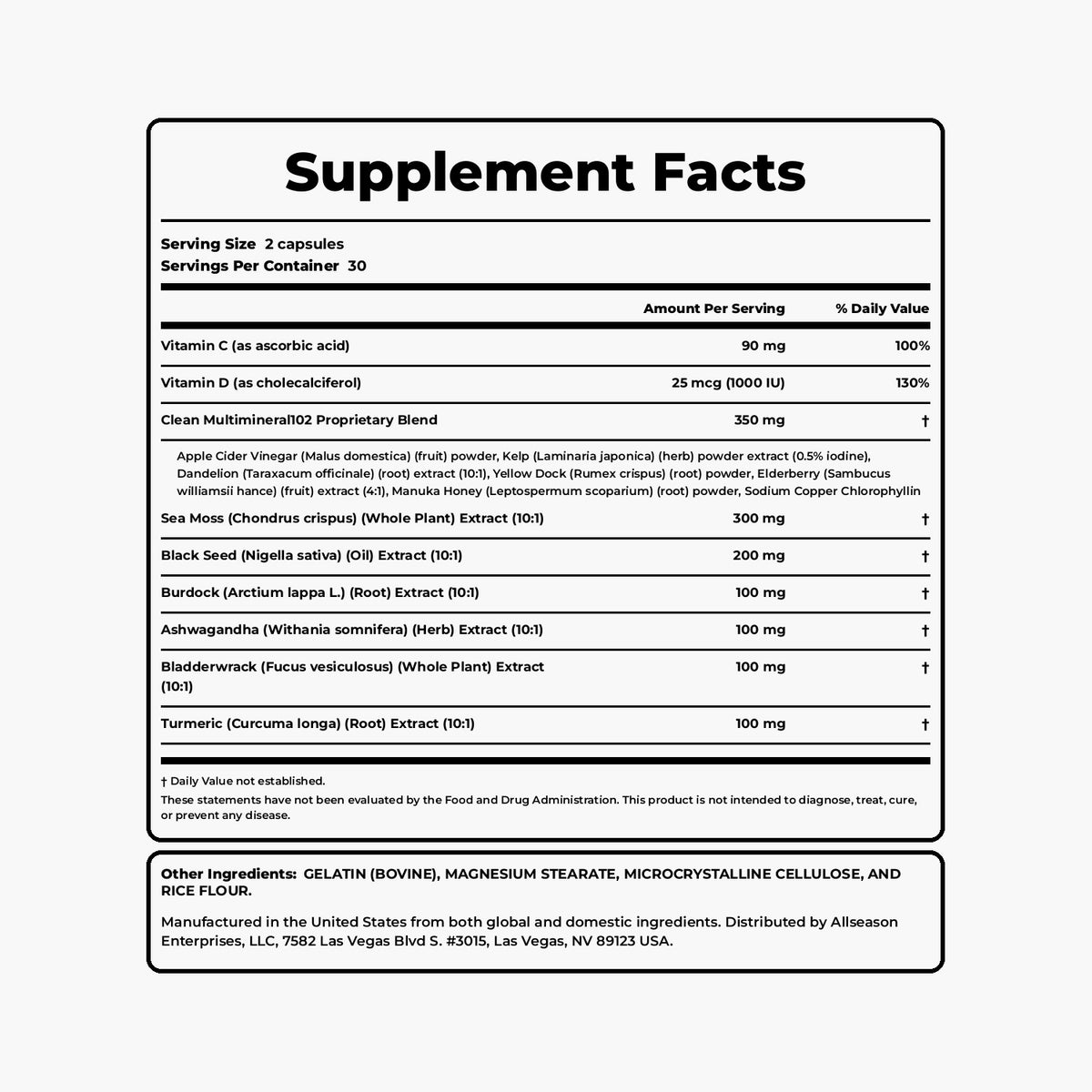 Clean Nutraceuticals - 15-in-1 Sea Moss Multi-Mineral - 60 Capsules