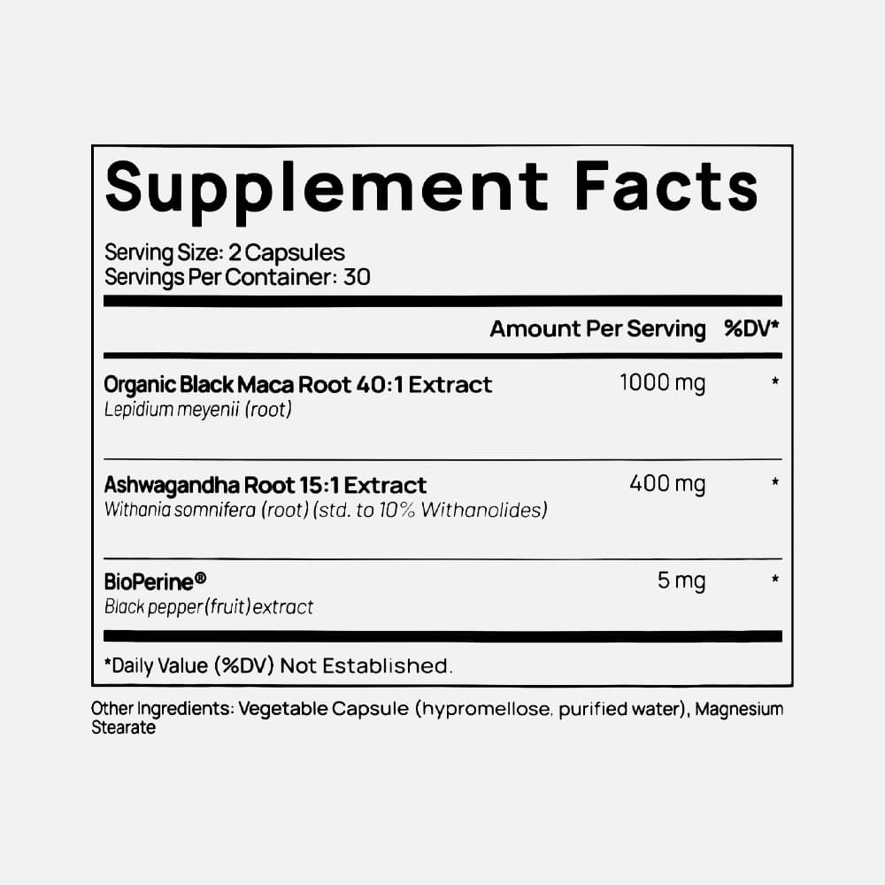 Organic Black Maca Root 1000mg - 40:1 Capsules