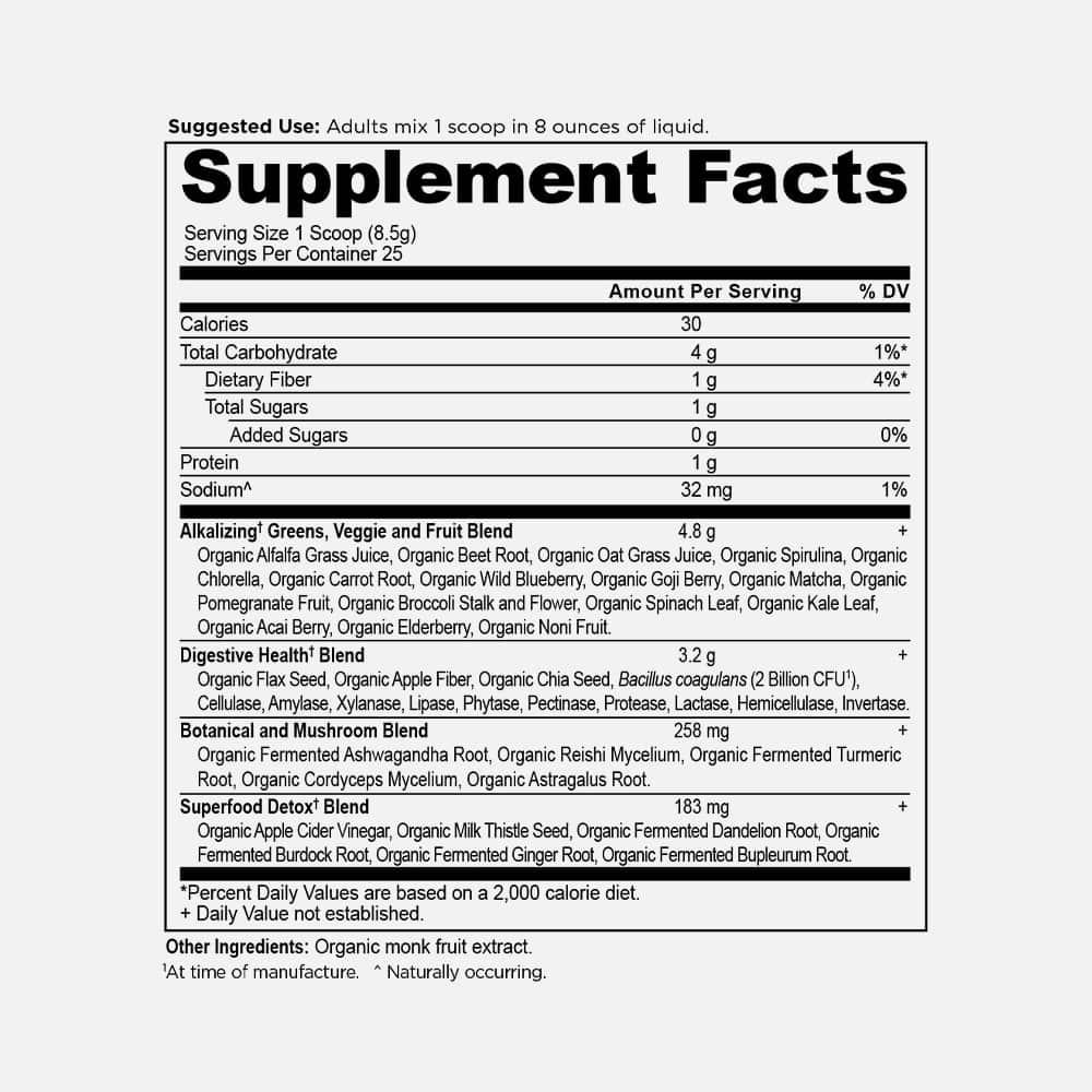 Organic SuperGreens Detox & Alkalize Powder - 25 Servings