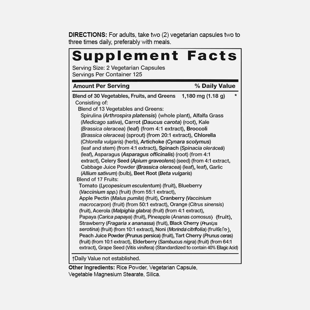 Super Greens Blend 30 Fruits & Veggies - 250 Capsules