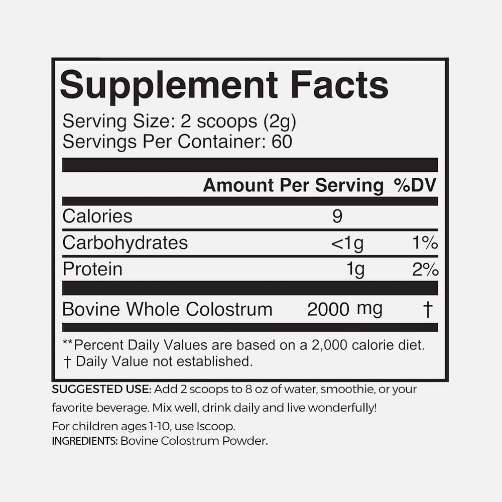 Bovine Colostrum Powder (Unflavored) - 60 Servings