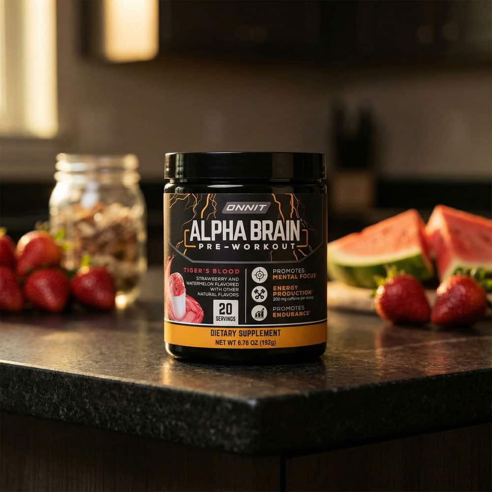 ONNIT Alpha Brain Pre-Workout - 20 Servings Powder - Tiger's Blood