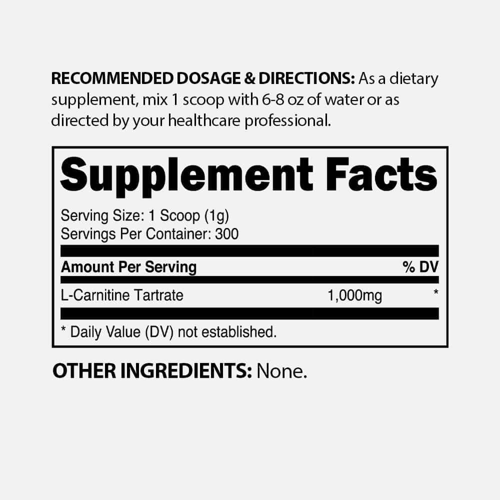 L-Carnitine Tartrate 1000mg - 300 Servings Powder