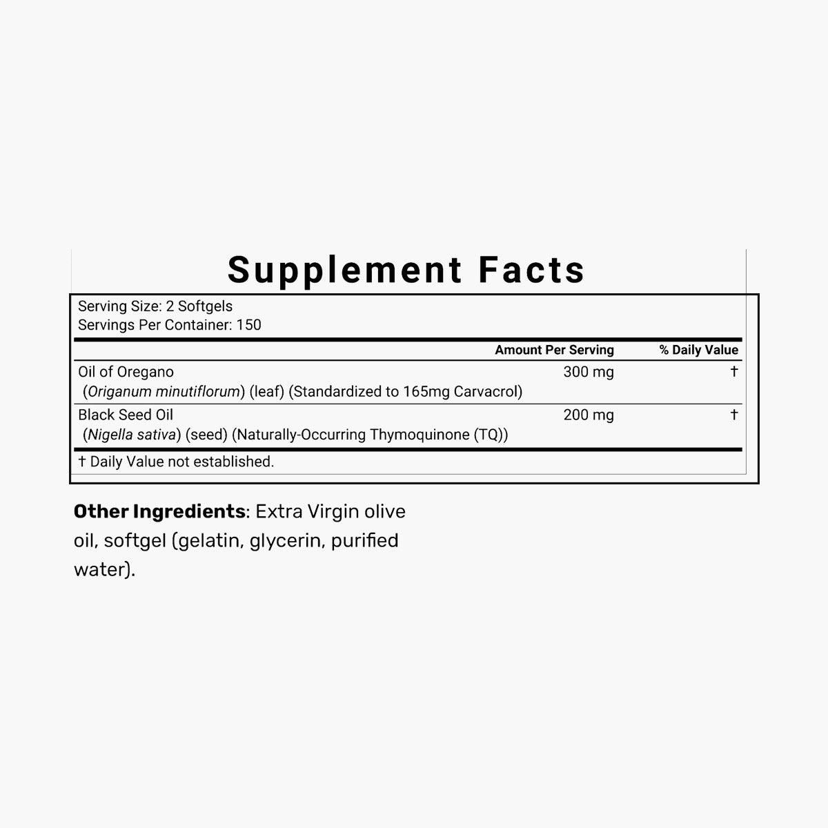 Oil of Oregano with Black Seed Oil 300 Softgels