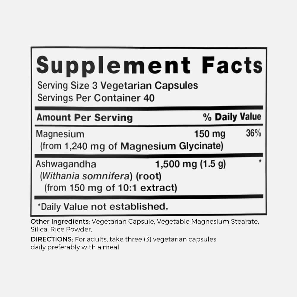 Magnesium Glycinate with Ashwagandha 2,740mg - 120 Capsules
