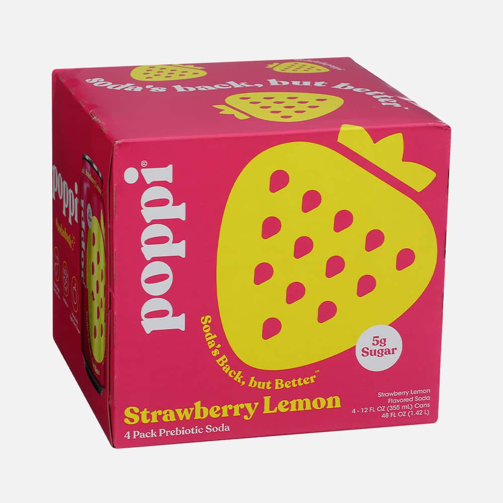 Poppi Strawberry Lemon Prebiotic Soda -  Pack of 4