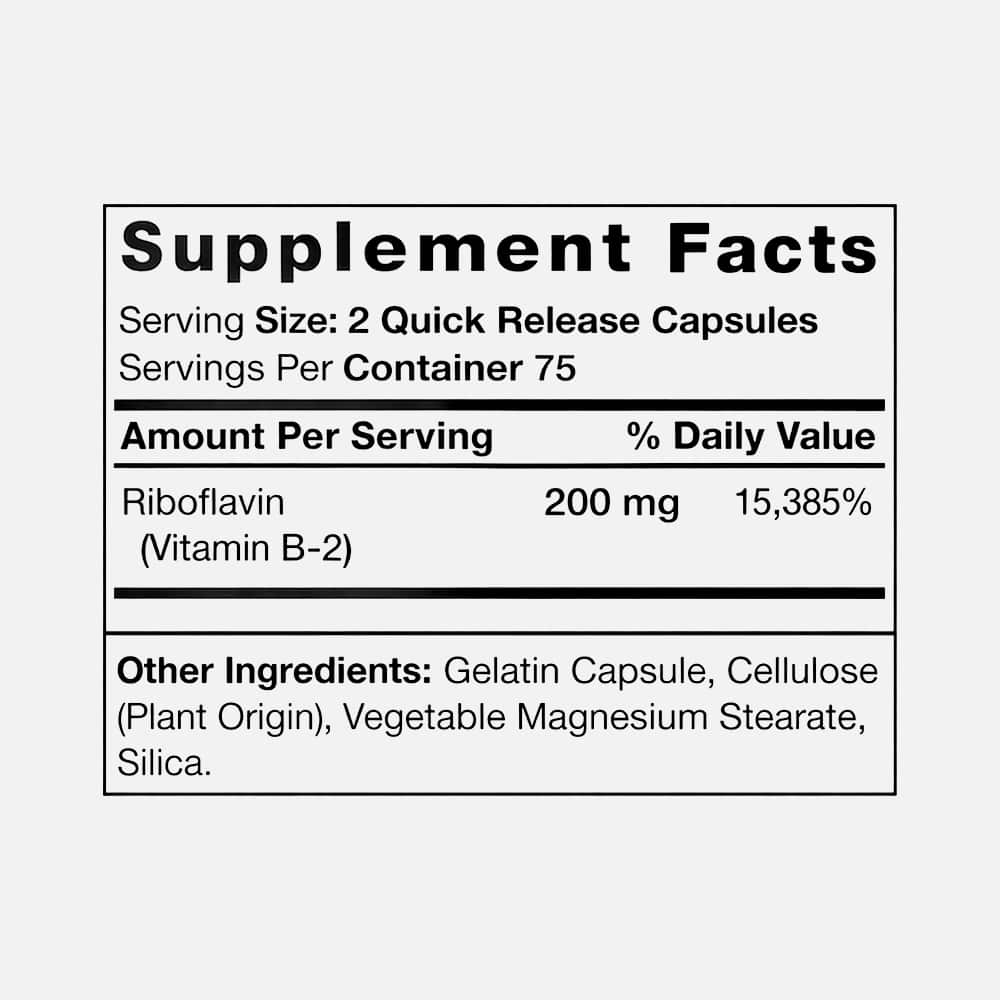 Vitamin B2 (Riboflavin) 200mg - 150 Vegetarian Capsules