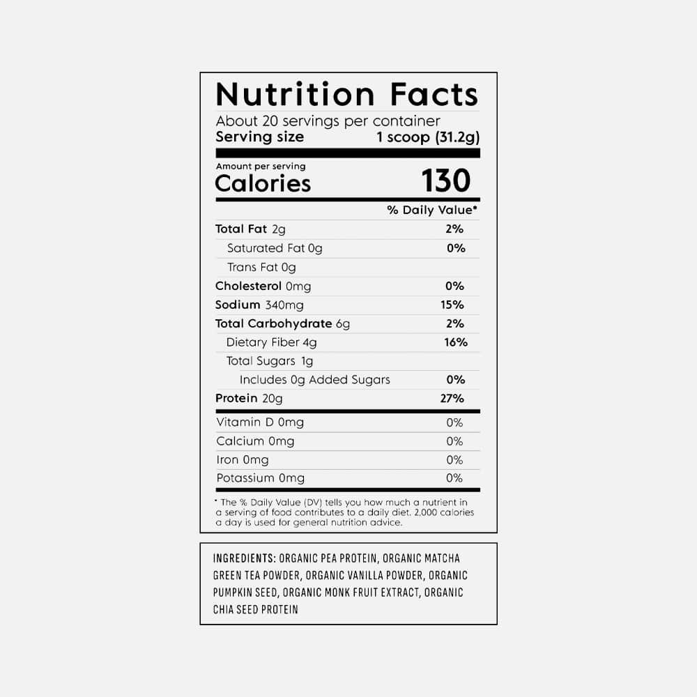 Truvani Organic Pea Protein 20g - 20 Matcha Servings