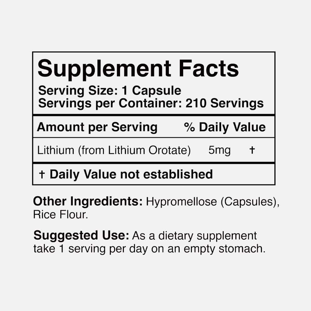 Lithium Orotate 5mg - 210 Capsules
