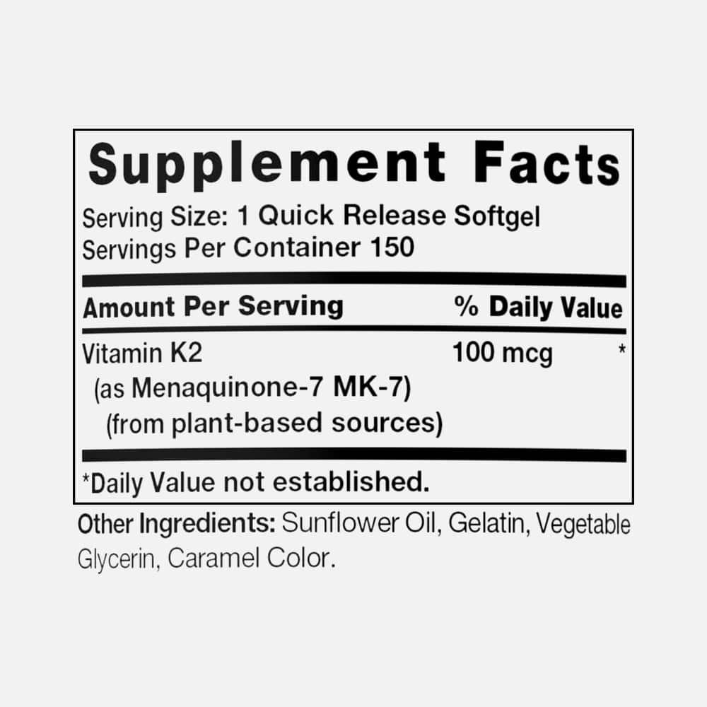 Vitamin K2 MK7 100mcg - 150 Softgels