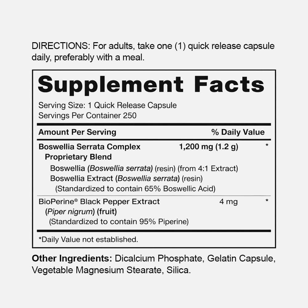 Boswellia Serrata Extract 1200mg - 250 Capsules