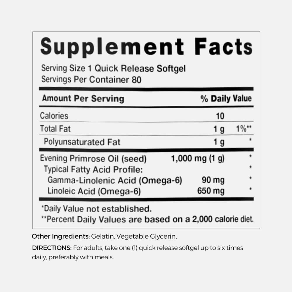 Evening Primrose Oil 1000mg - 80 Softgels