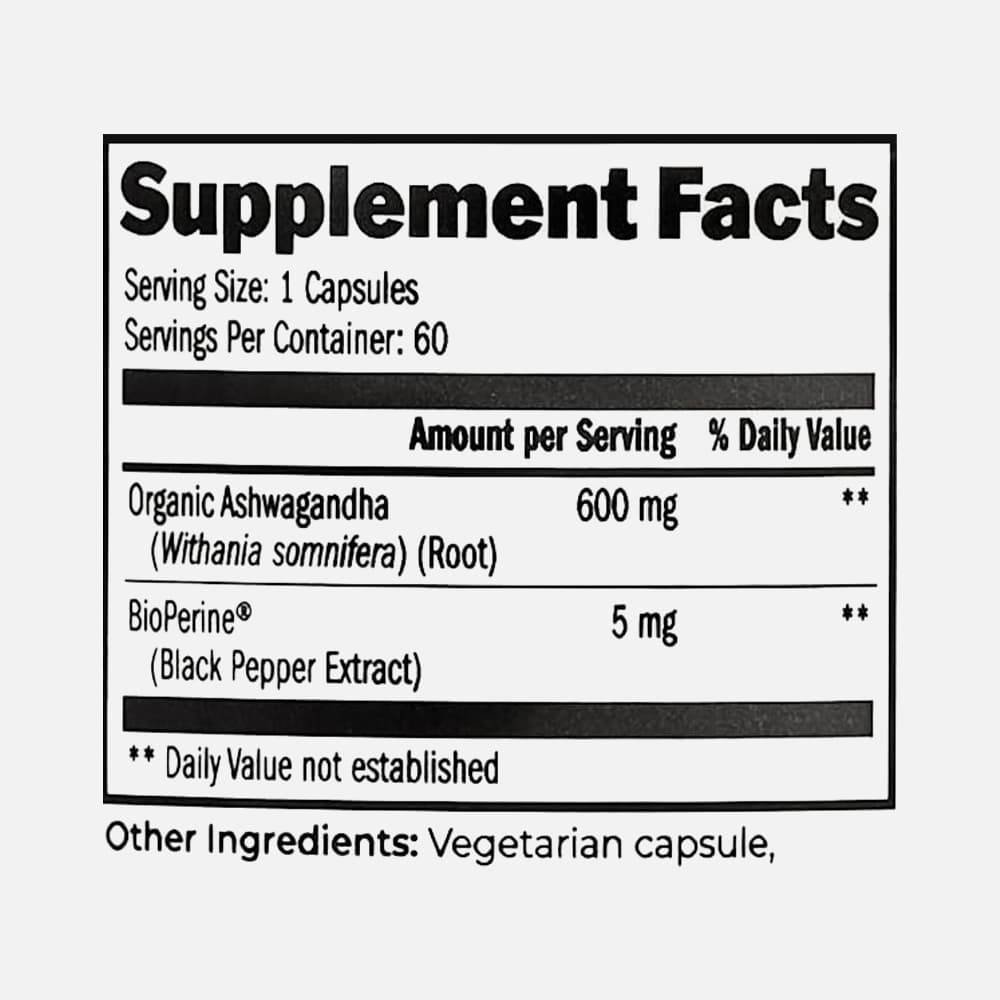 Ashwagandha Root 600mg with BioPerine - 60 Capsules