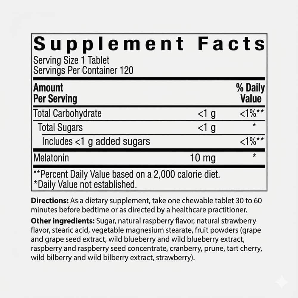 Melatonin 10mg - 120 Raspberry Chewable Tablets