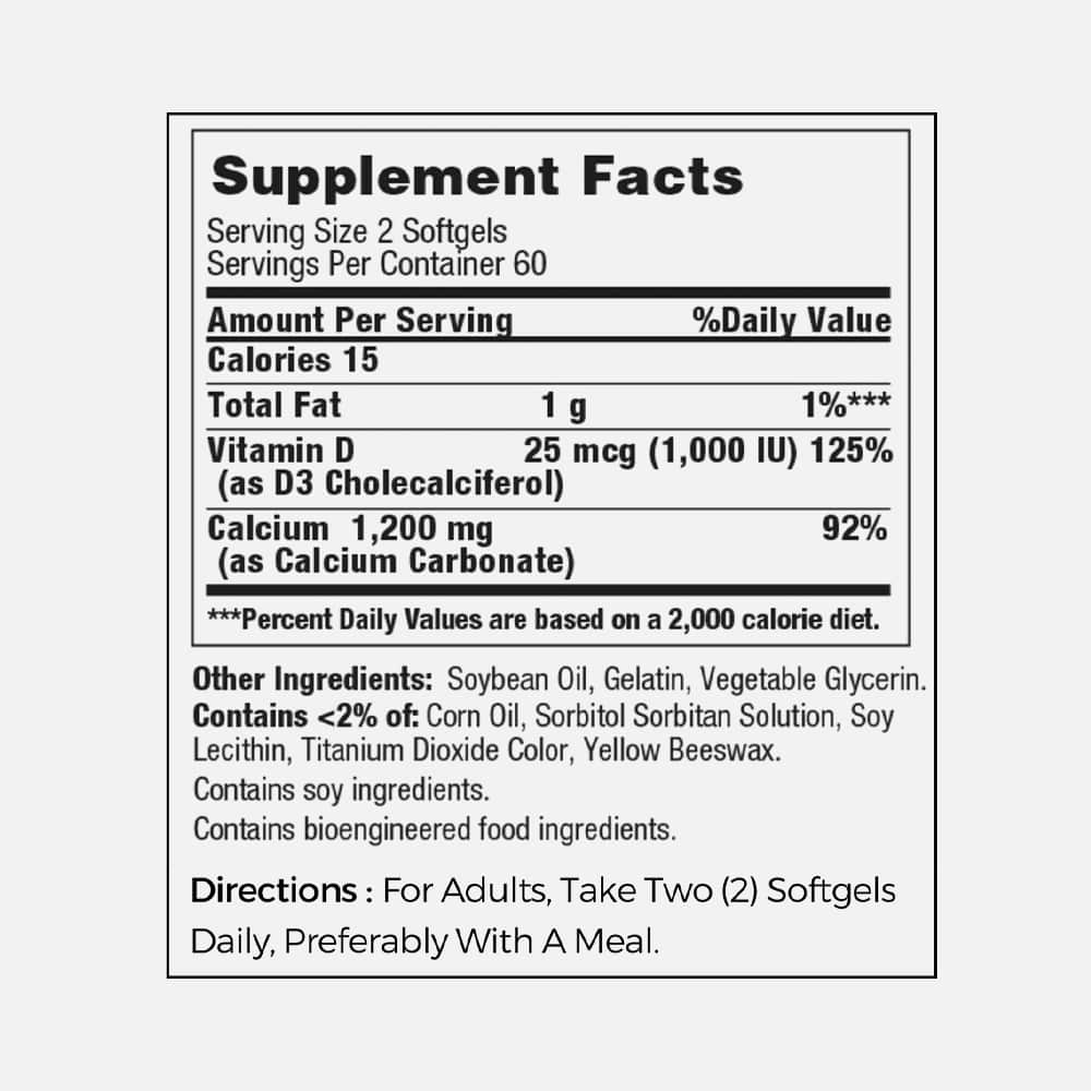 Calcium Carbonate 1200mg with Vitamin D3 1000IU - 120 Softgels