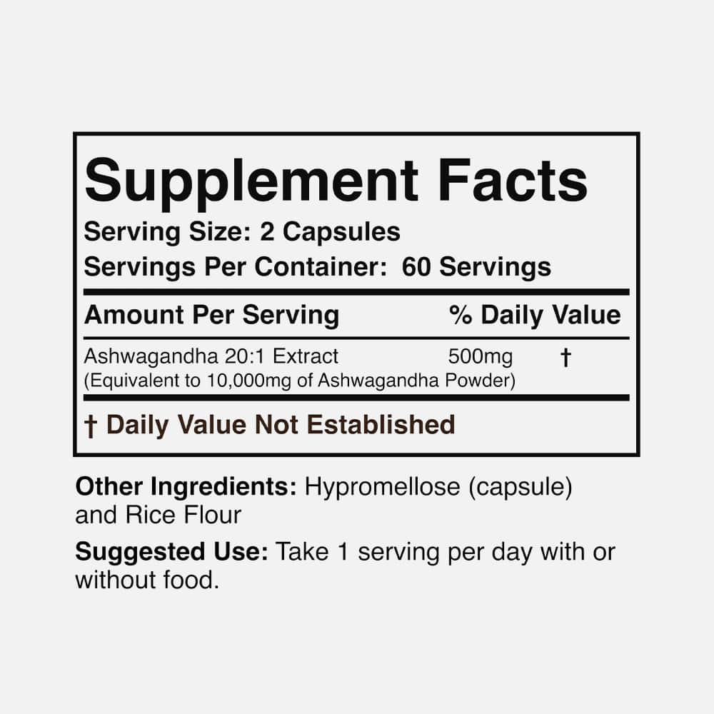 Ashwagandha Extract 500mg (20:1) - 120 Capsules