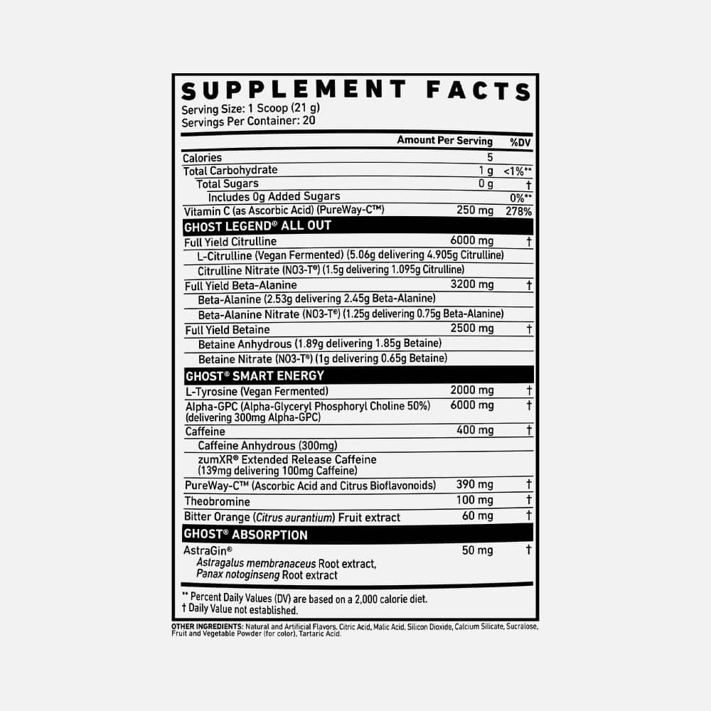 Ghost Legend All Out Pre-Workout 400mg - 20 Servings