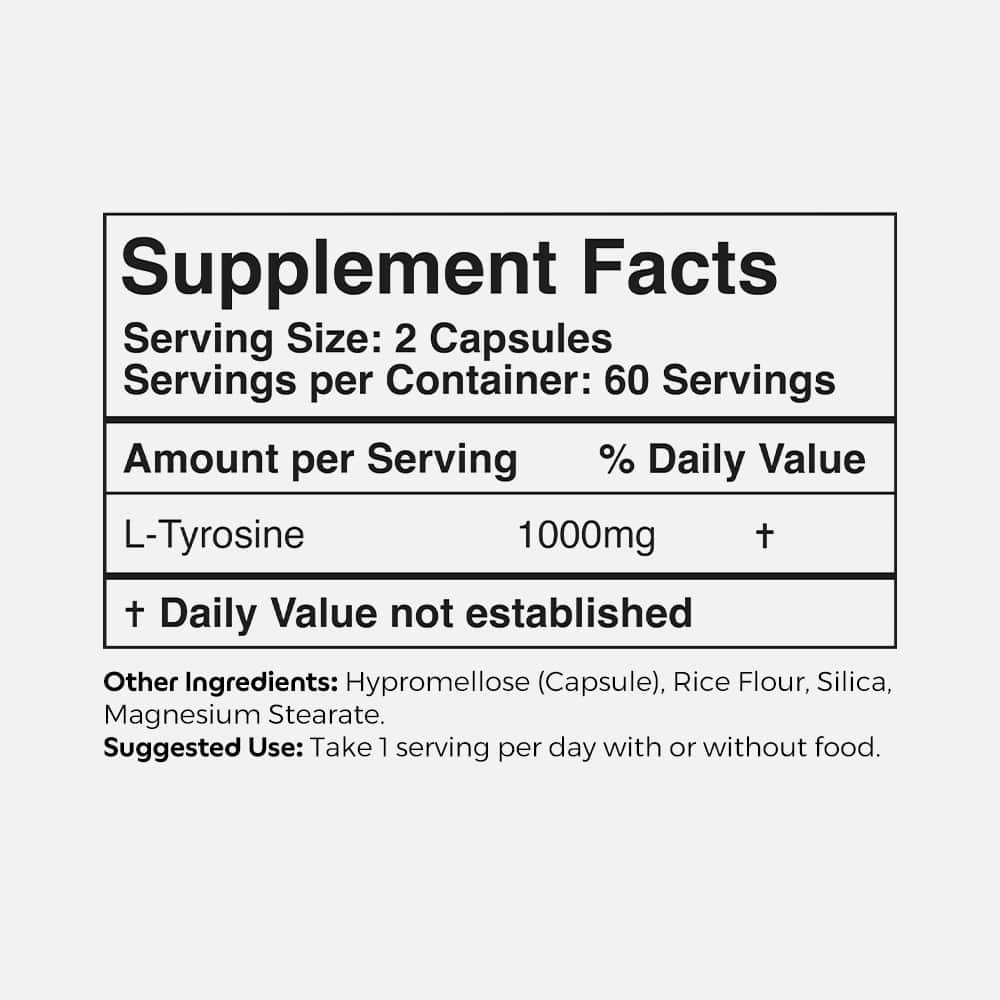 L-Tyrosine 1000mg - 120 Veggie Capsules