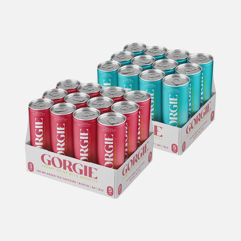 GORGIE Energy Drink 150mg Caffeine - 24 Cans Watermelon Crush & Paradise Punch