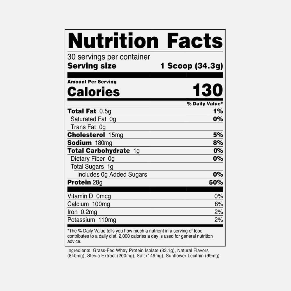 Grass-Fed Whey Protein Isolate 28g - 30 Servings Powder - French Vanilla