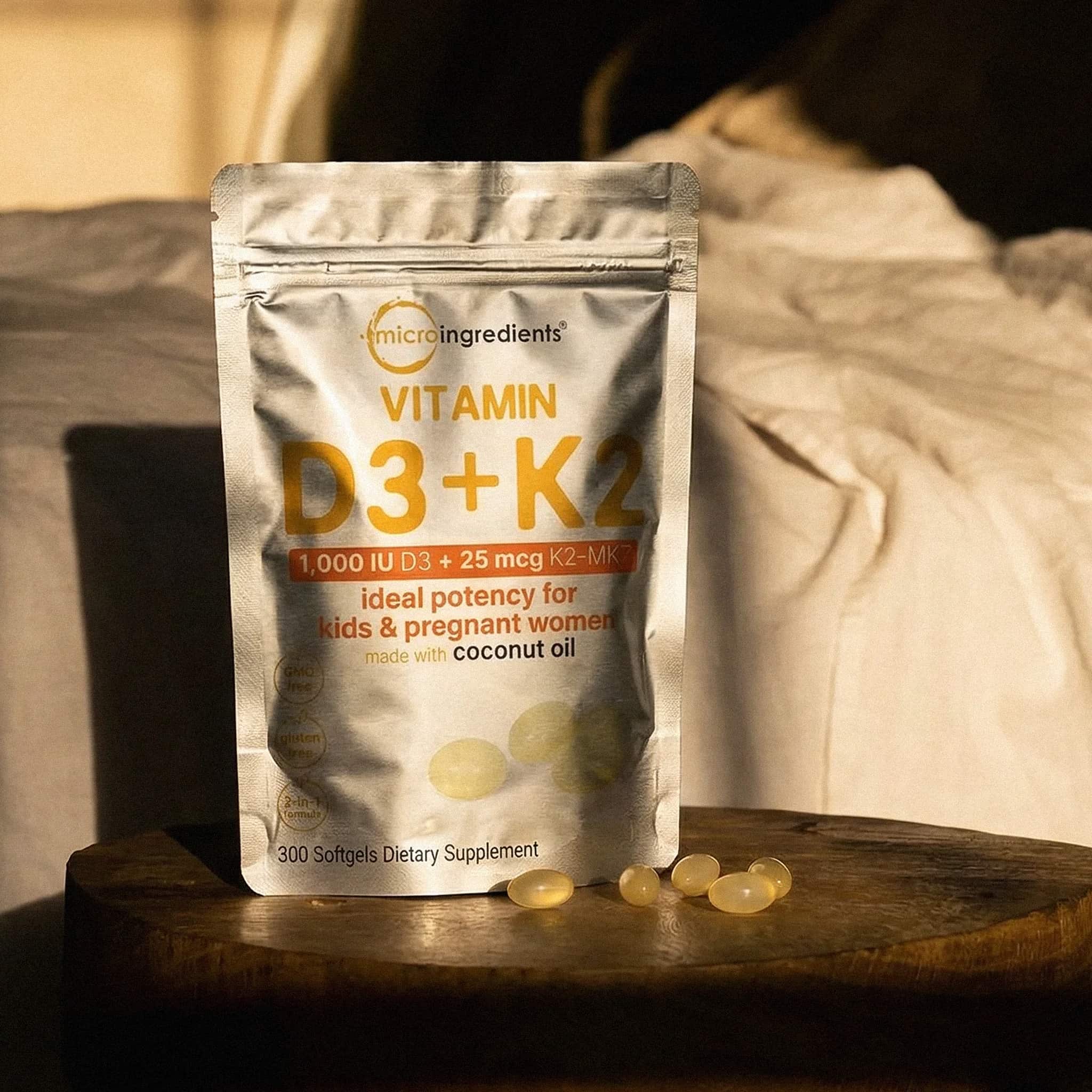 Vitamin D3 1,000 IU + K2 MK-7 25mcg - 300 Softgels