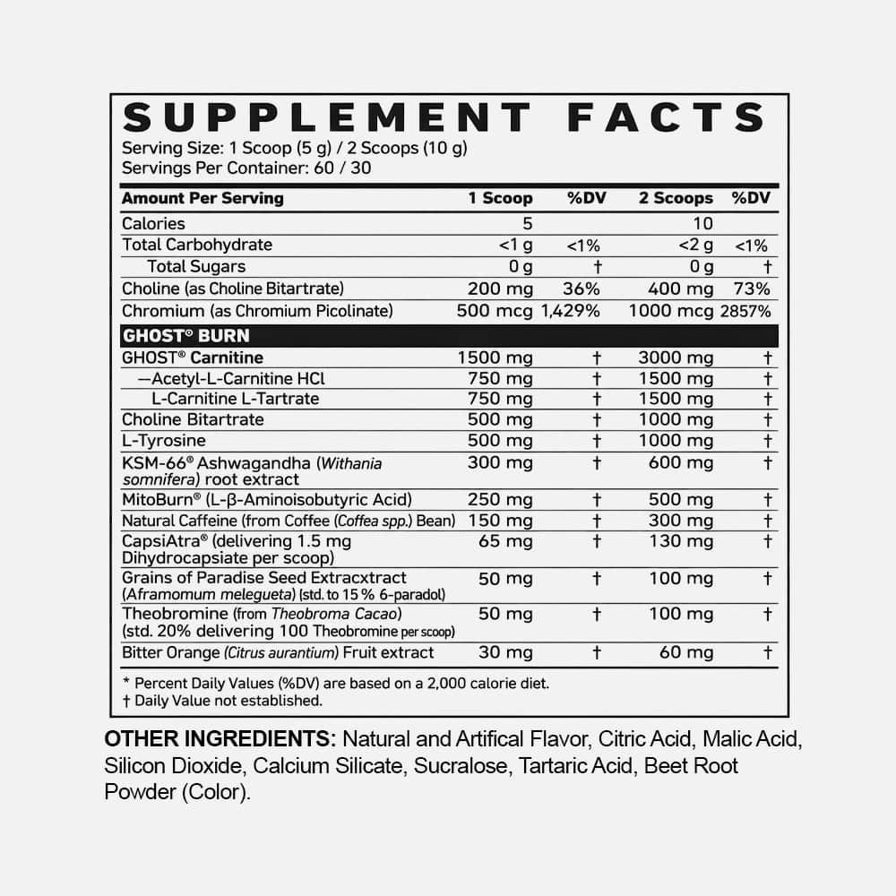 Ghost Burn Kiwi Strawberry 150mg Caffeine - 60 Servings Powder