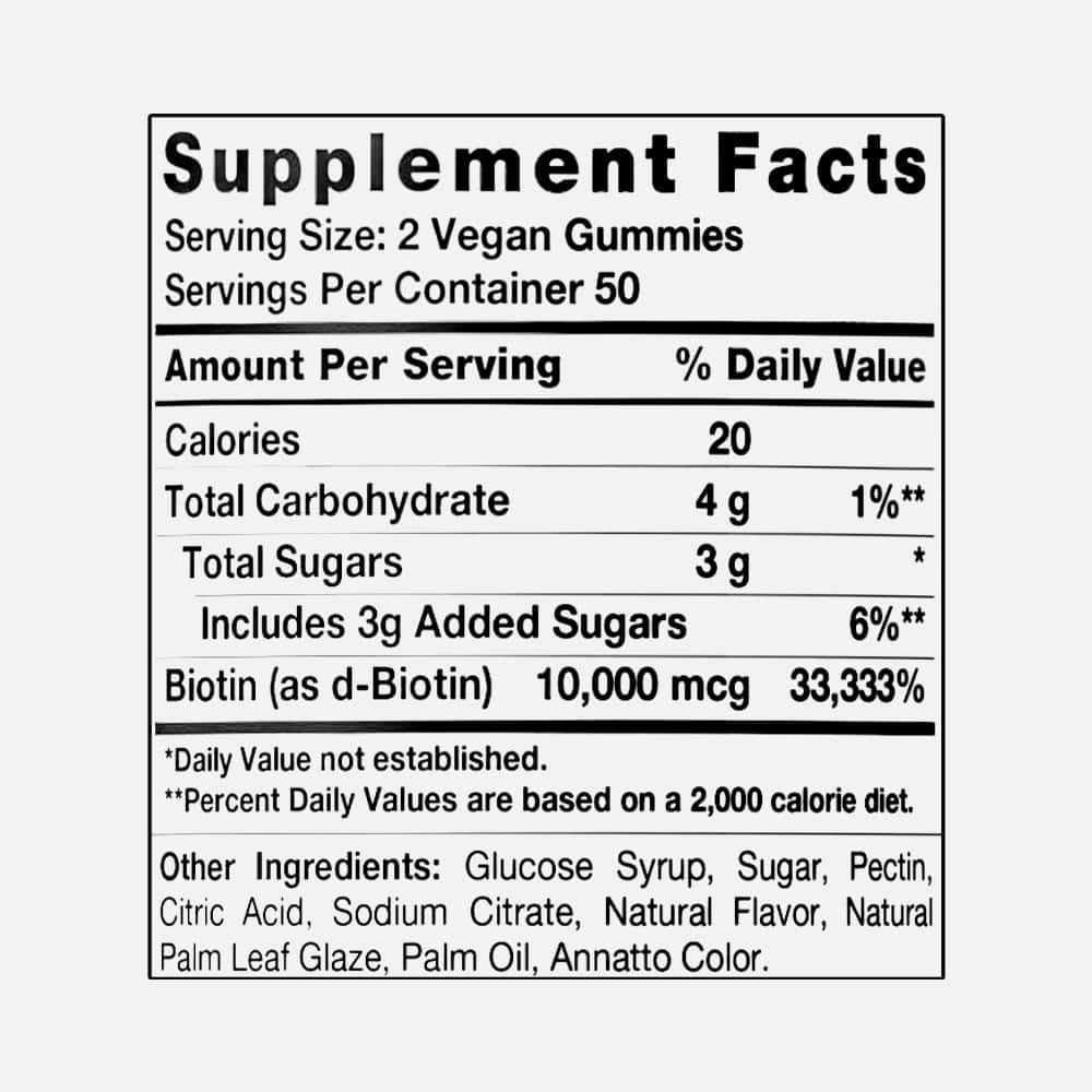 Biotin 10000mcg - 100 Vegan Gummies (Peach Flavor)