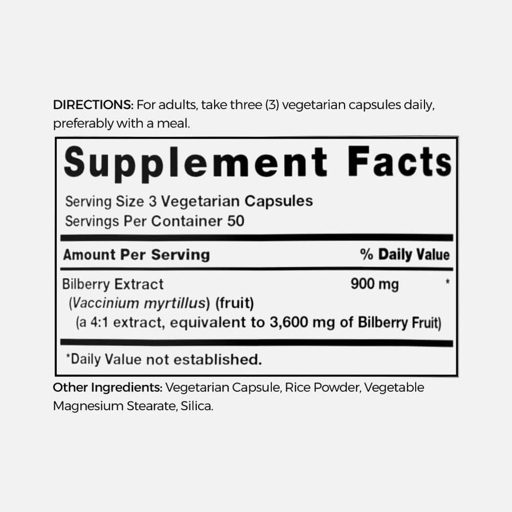 Bilberry Extract 3600mg - 150 Vegetarian Capsules