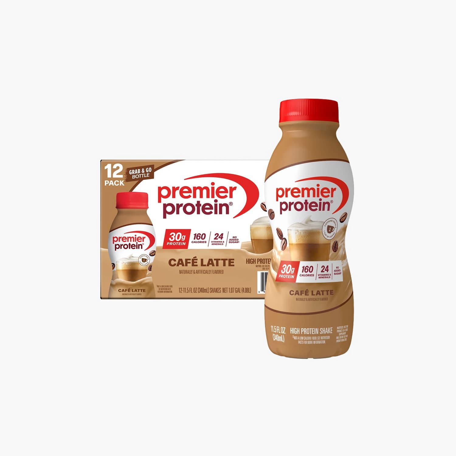 Premier Protein - Protein Shake Café Latte Caffeinated - 340 ml 12-Pack