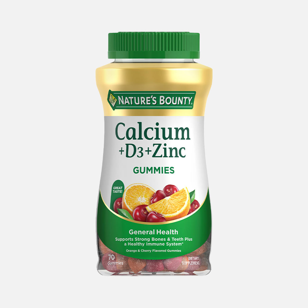 Calcium + D3 + Zinc 500mg - 70 Gummies (Orange & Cherry)